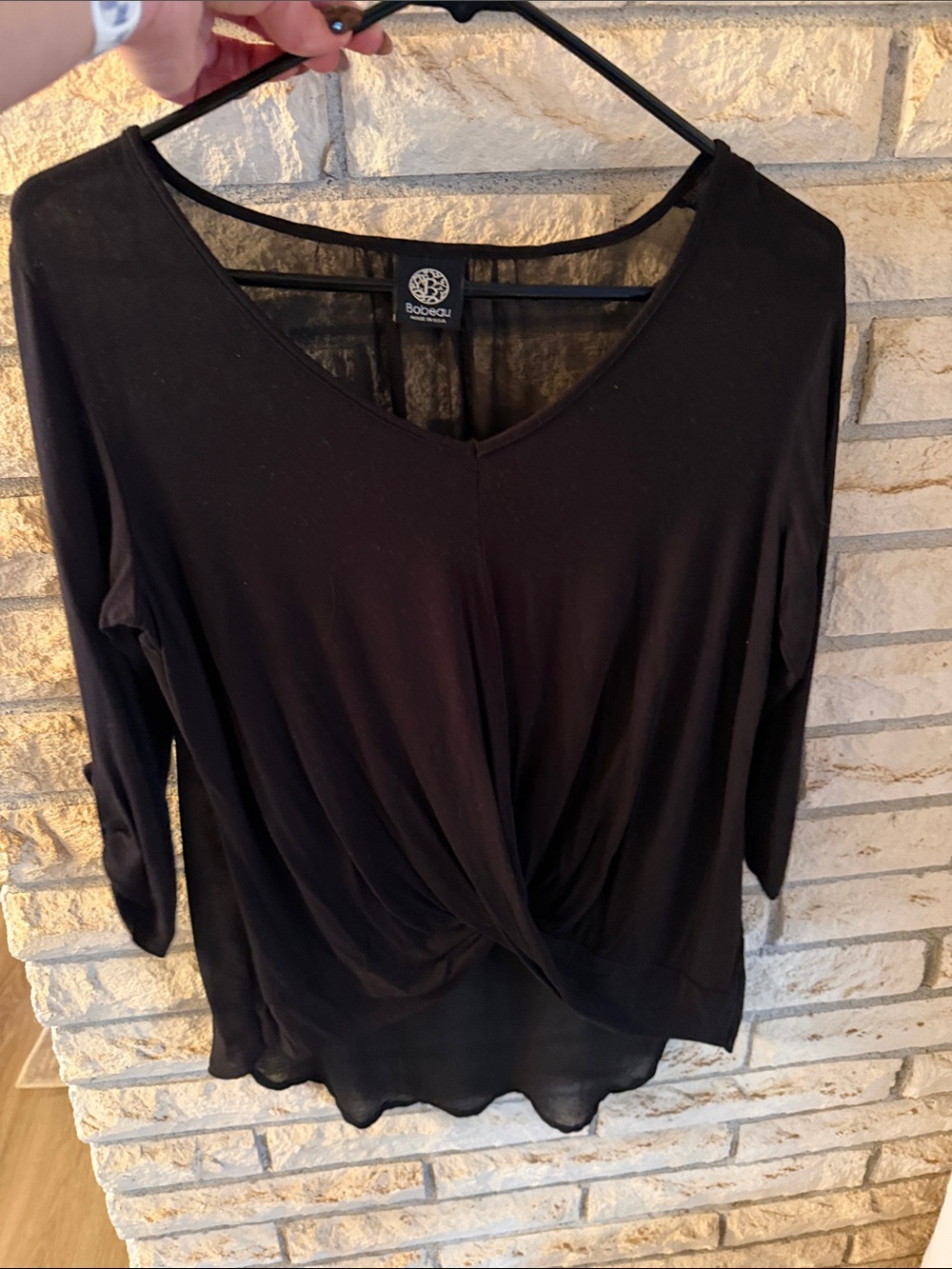 bobeau Black Twist-Knot V-Neck Blouse
